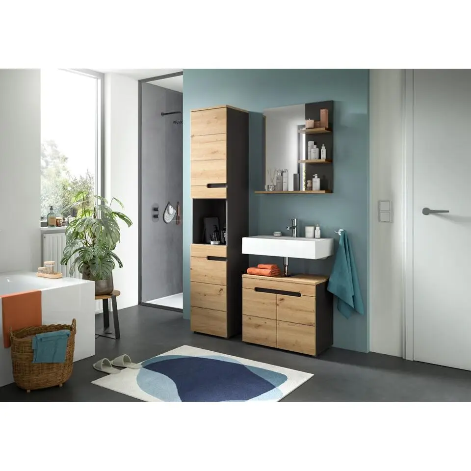 Hioshop Canu kolomkast 2 deuren- 1 plank eiken decor- grijs