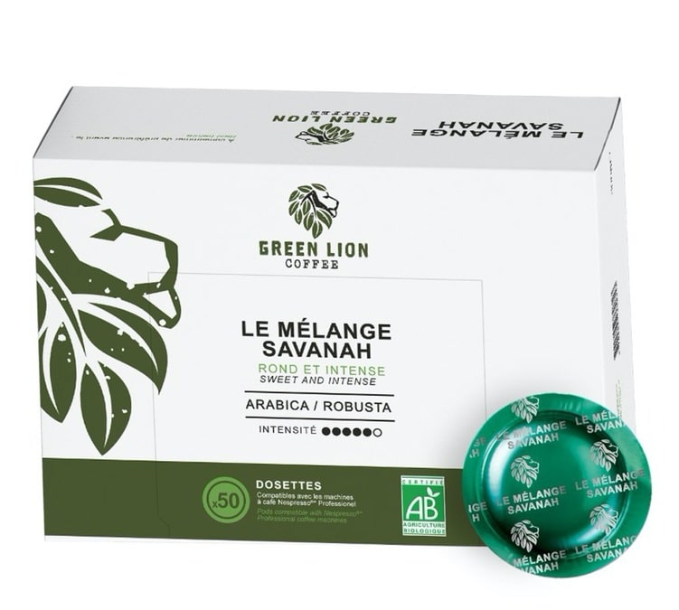 50 dosettes compatibles Nespresso® pro Le Mélange Savanah Office Pads Bio - GREEN LION COFFEE