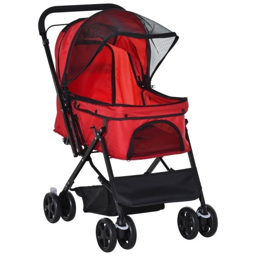 Carrinho de passeio dobrável vermelho para animais de estimação PawHut