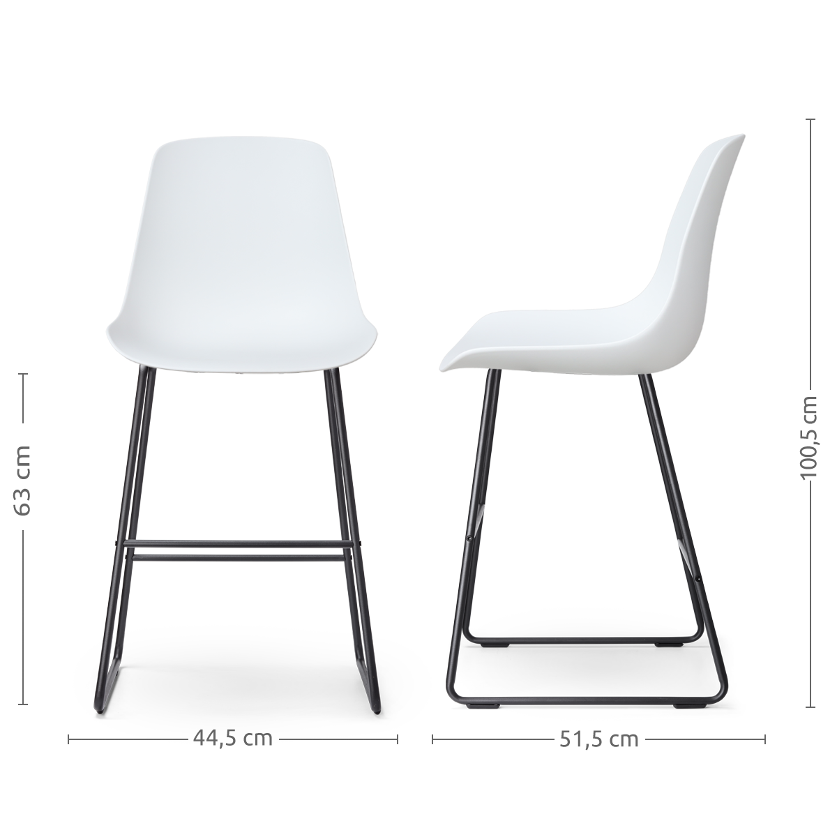 Barkruk Nino-Pip wit - zwart onderstel - set van 2 - 65 cm