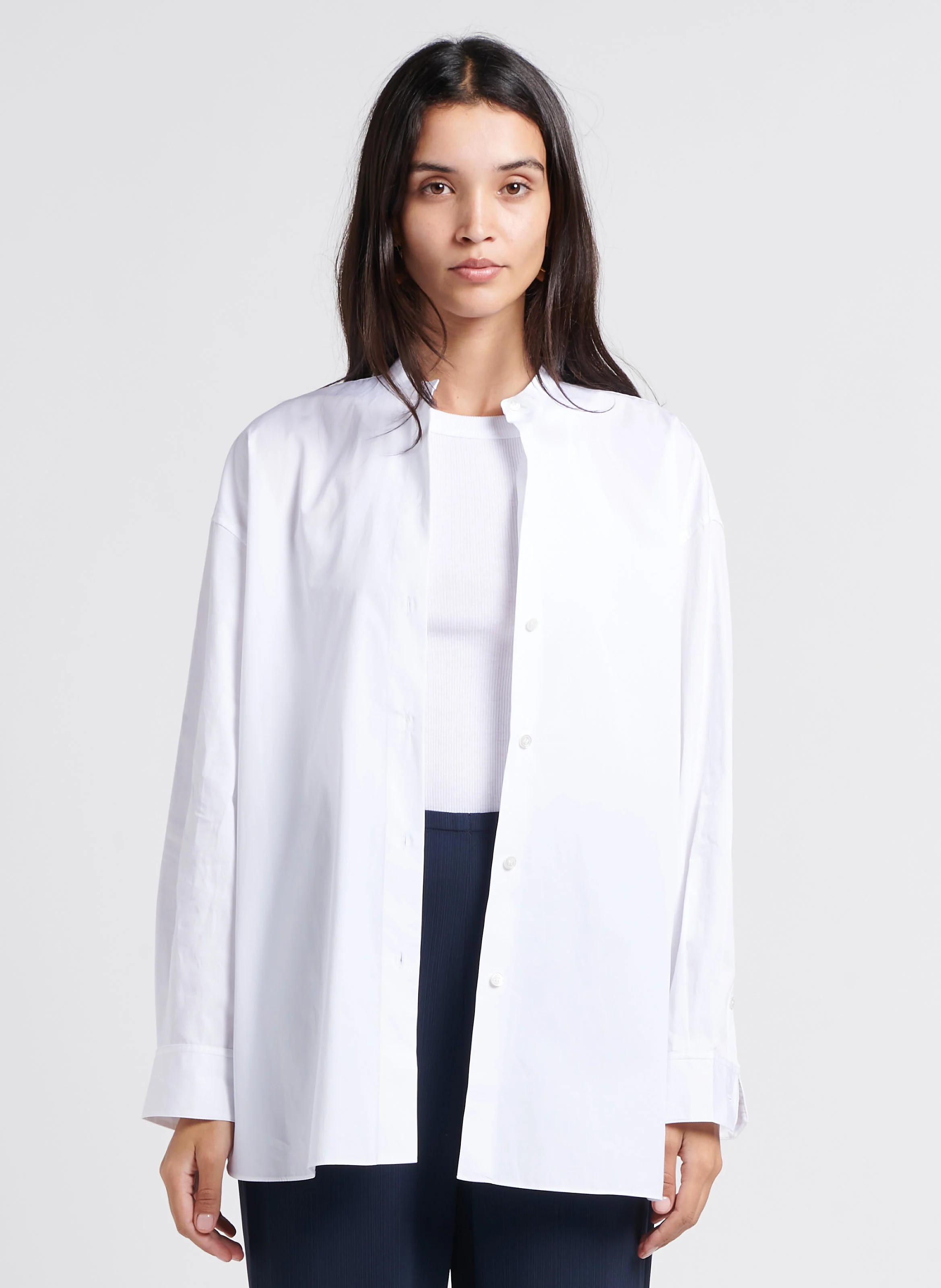 Chemise ample col mao en coton | Blanc