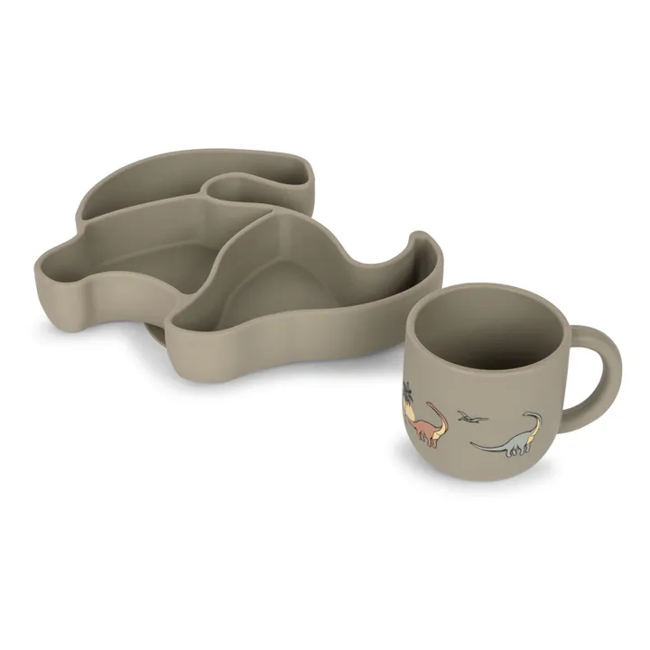 Konges Sløjd Set repas en silicone Dino | Gris