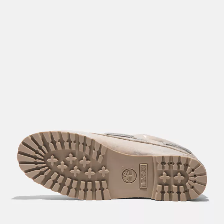 Chaussure bateau Noreen cousue main à 3 œillets pour femme en gris