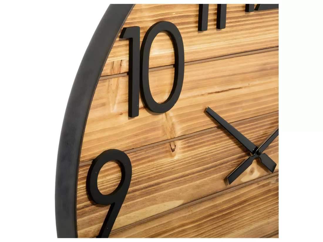 Grande Pendule murale silencieuse en Bois et Métal 3D D 70 cm