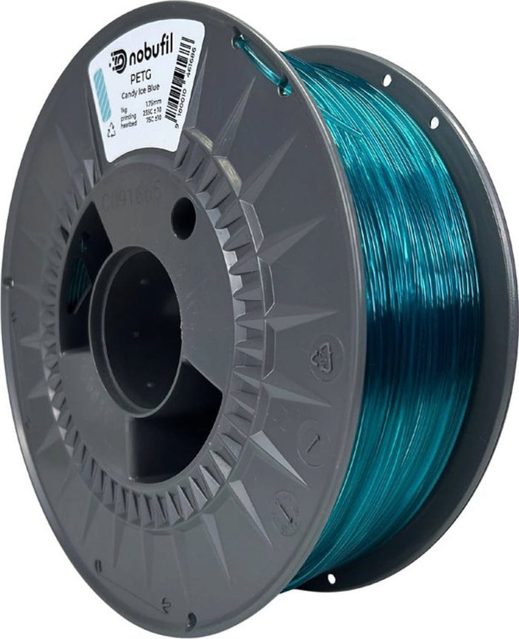 Nobufil  PETG Candy Ice Blue, 1,75 mm / 1000 g    Leicht zu druckendes PETG Filament aus recyceltem Kunststoffabfall