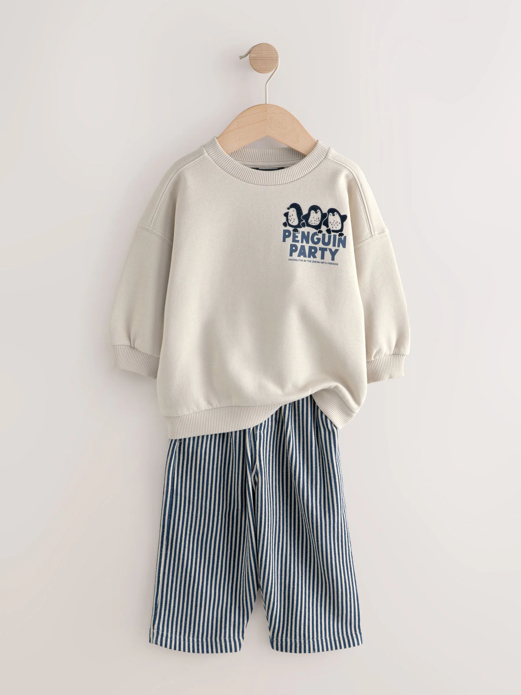 Ecr-wit met pinguïn - Set met sweatshirt en joggingbroek met strepen (3mnd-7jr)