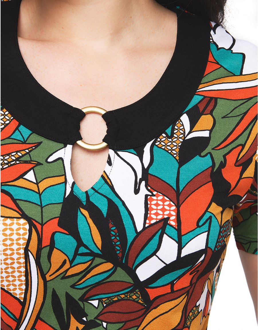 T-shirt marron feuillages