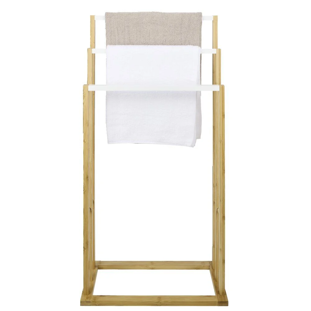 Porte-serviettes en bambou naturel et blanc 42x24xH81,5cm