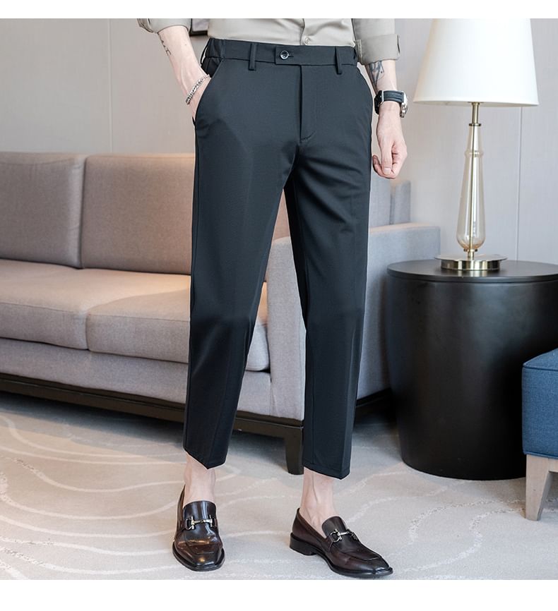 Blueforce - Mid Rise Plain Cropped Tapered Dress Pants