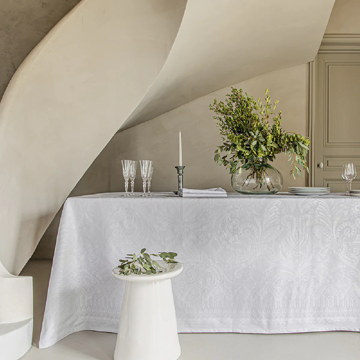 Nappe antitache déperlant pur coton gris 174X364 Garnier Thiebaut
