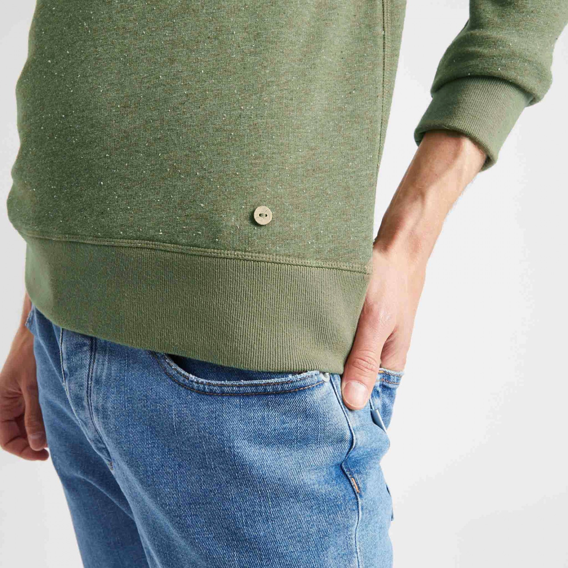 Sweat col rond kaki coton et coton recyclé - modèle Donon
