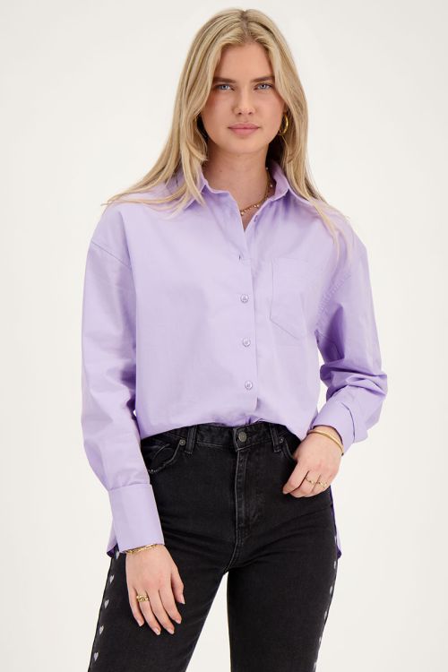 Oversized lila blouse met borstzak
