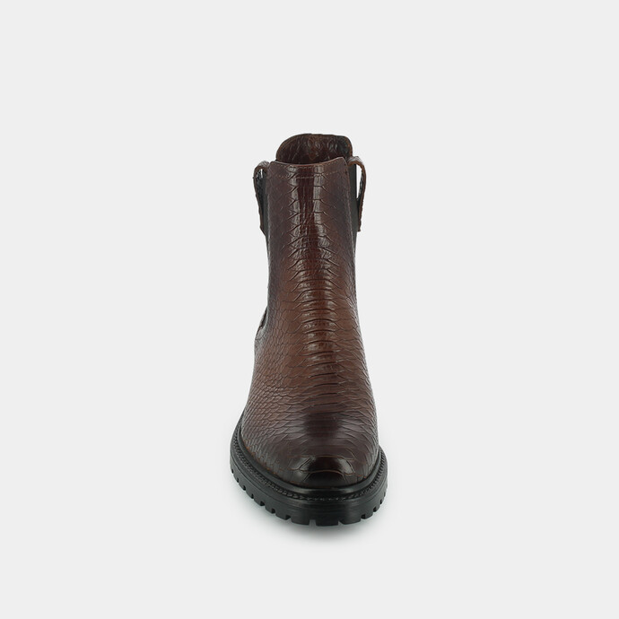 Bottines plates  en reptile cognac
