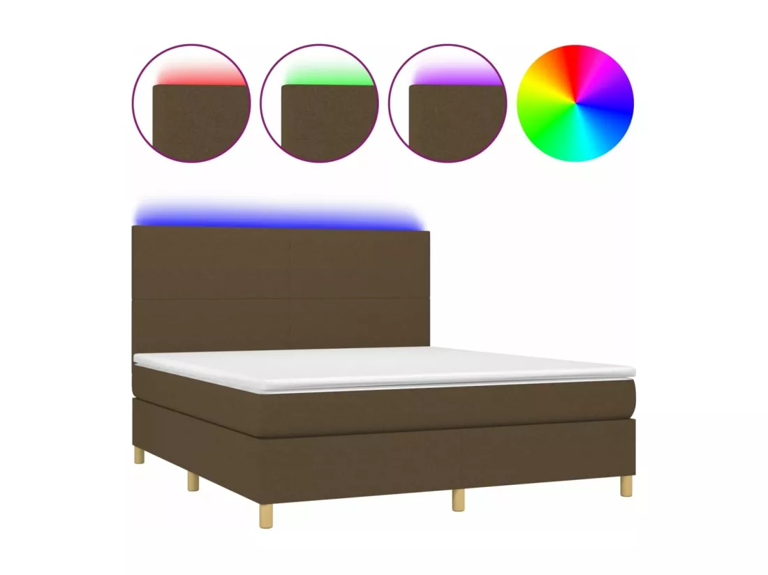 Sommier tapissier matelas et LED Marron foncé 180x200cm Tissu