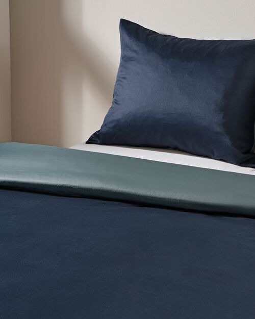 housse de couette satin 140x200/220 uni bleu/gris