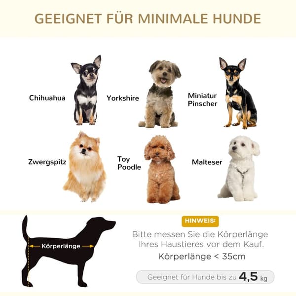 Hundesofa baklomme plysjtrekk med pute, katteseng, egnet for små hunder, furu, 70 x 47 x 30 cm, kremhvit