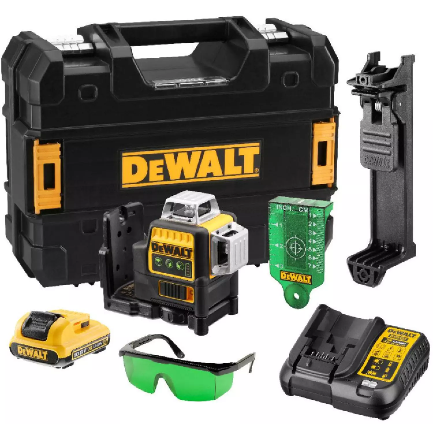 DeWALT DCE089D1G 10.8V Li-Ion accu zelfnivellerende 3x 360º Multilijnlaser set (1x 2.0Ah accu) in koffer - 30m - groen