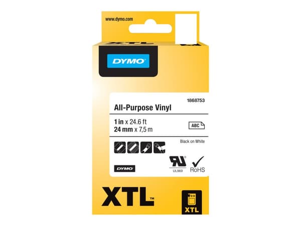 DYMO XTL All-Purpose - Vinyl - permanet adhesiv - svart på hvitt - Rull (2,4 cm x 7 m) 1 kassett(er) tape