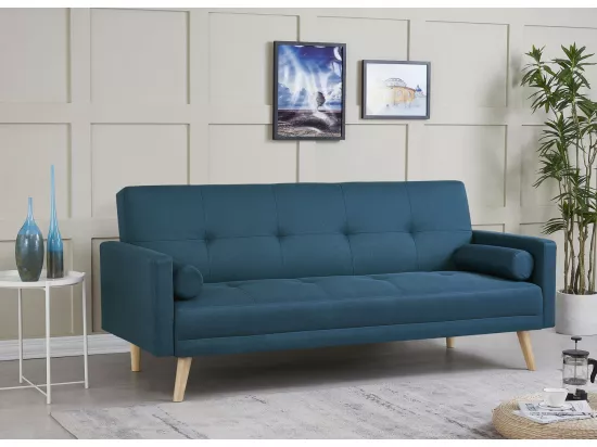 Canapé scandinave convertible 3 places tissu bleu canard WOODEN