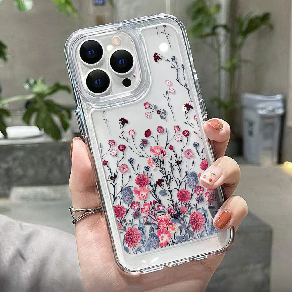iPhone 13 Gummi Case Schutzhülle mit Kameraschutz - Rosa Blumen