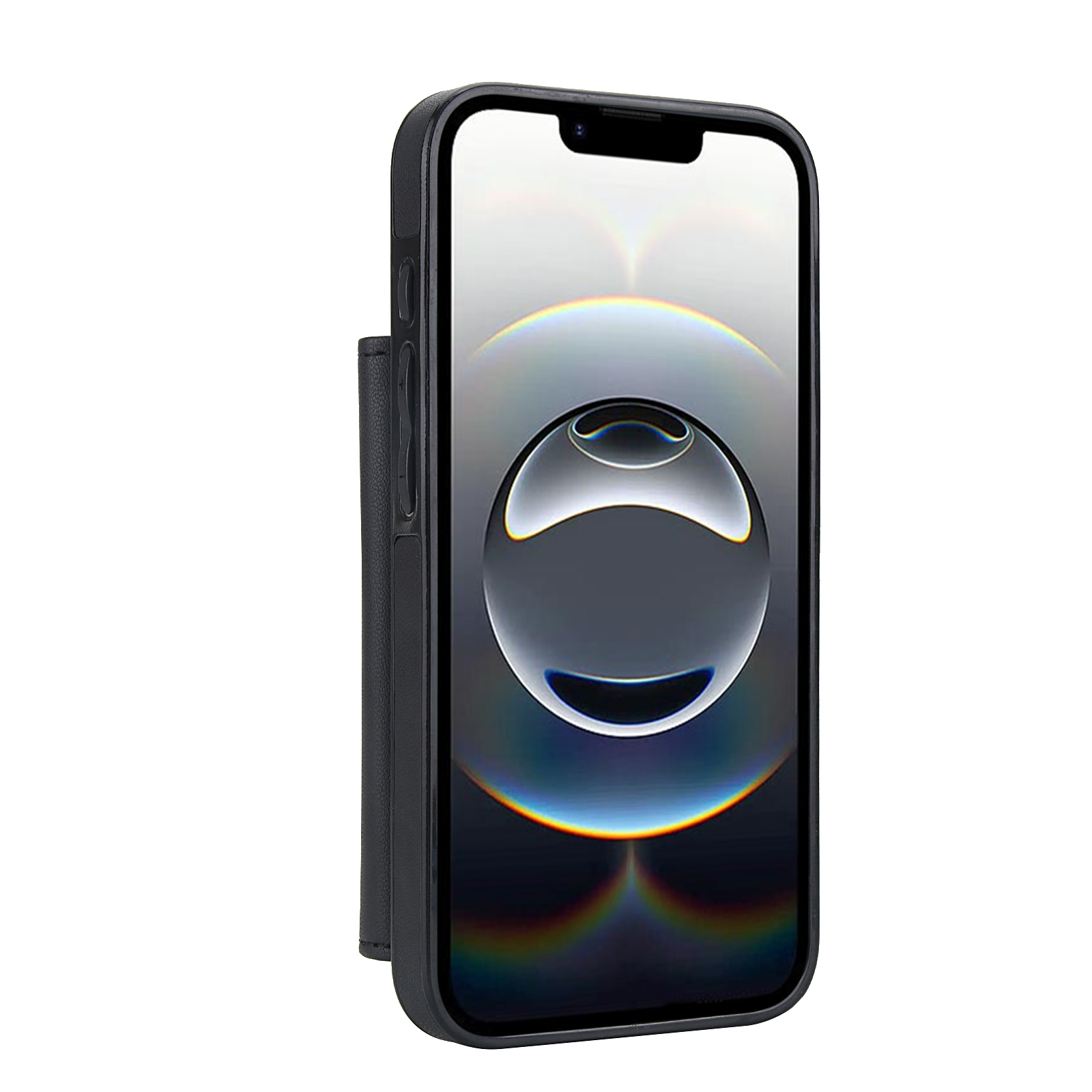 iPhone 16e Necklace Leder Schutz Hülle mit Kartenfach   Handykette (140cm) - Schwarz
