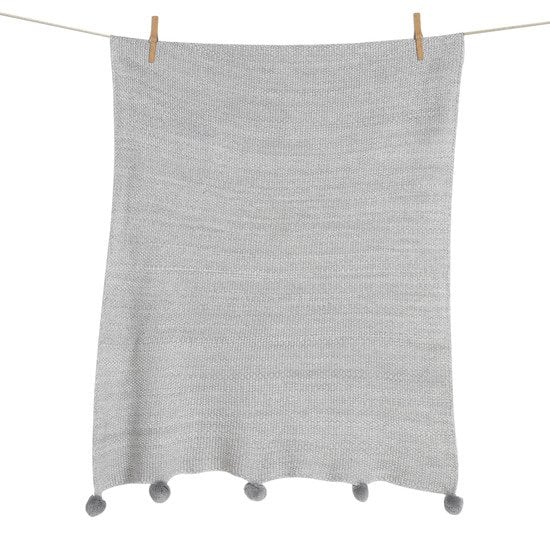 Tricot couverture 65x80 cm   Pompon soft grey        de               Quax