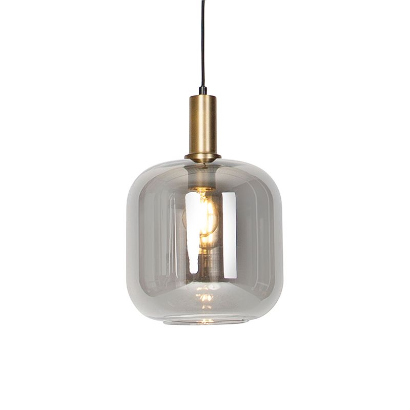 Design hanglamp zwart met goud en smoke glas - Zuzanna