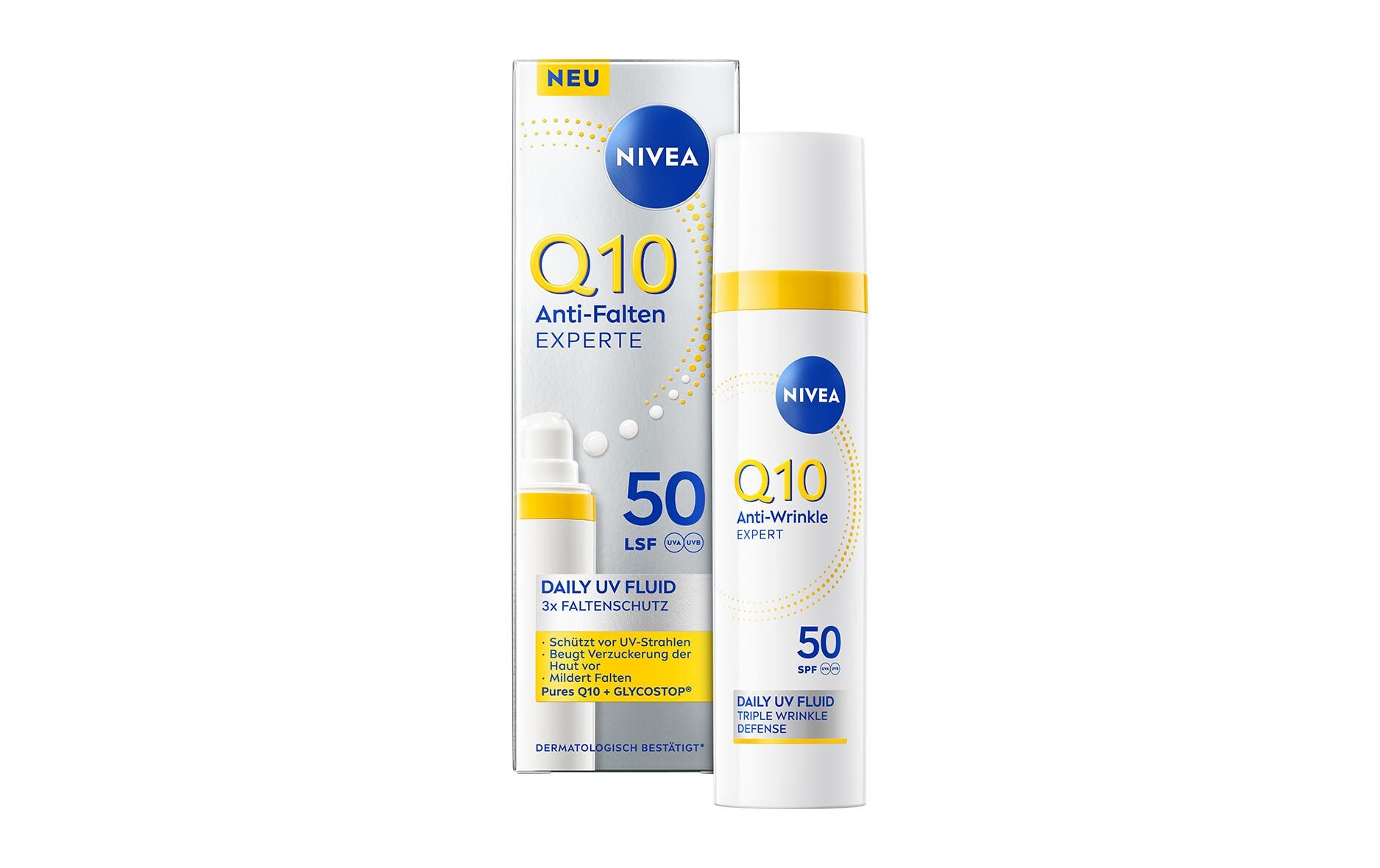 Gesichtsfluid Q10 Anti-Falten Expert Day LSF 50 30 mlAnti-Wrinkle Daily UV Fluid LSF 50 schützt vor UV-Strahlen, beugt der Hautalterung vor und reduziert Falten