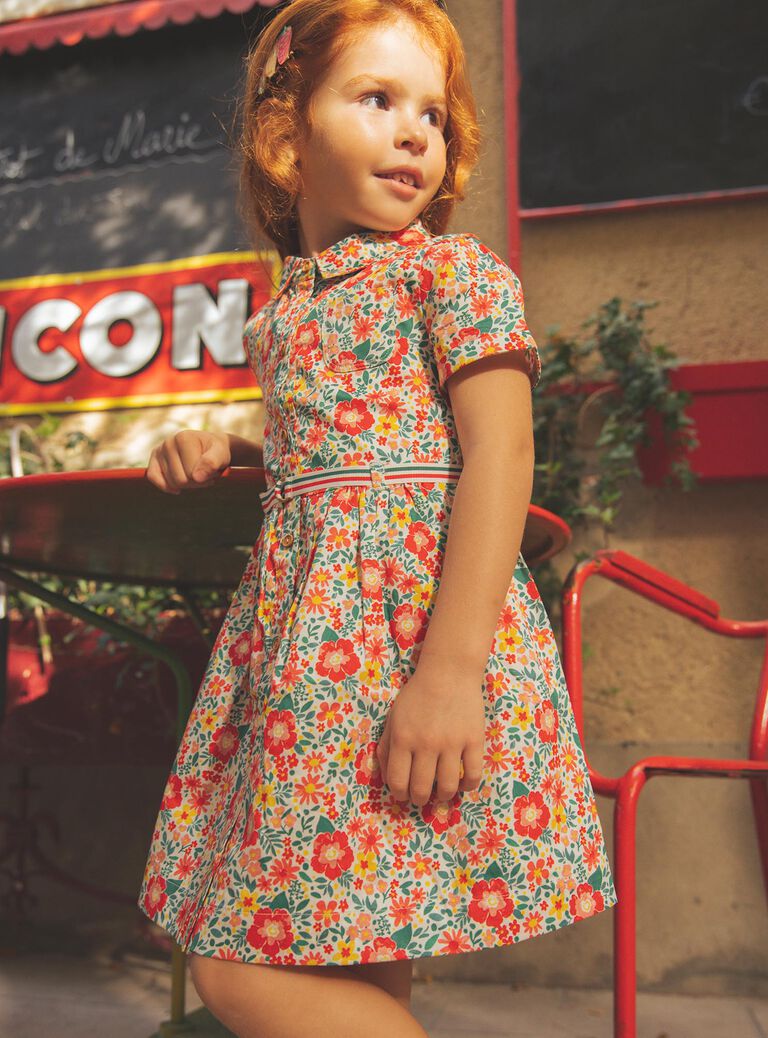 Robe chemise écrue à fleurs