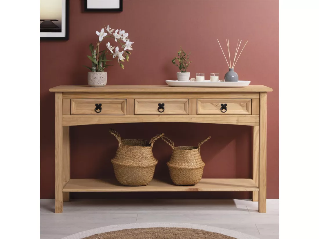 IDIMEX Console Meuble SALSA Table d'appoint en Bois, Meuble de Rangement Entrée ou Salon, avec 3 tiroirs, en pin Massif