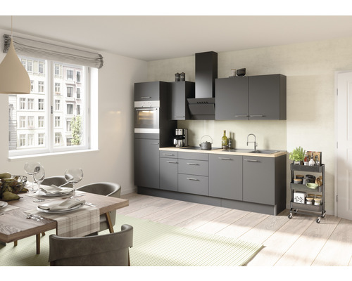 Optifit keukenblok met apparatuur Ingvar420 270 cm antraciet mat gedemonteerd omkeerbaar KCIN 2788E-8+