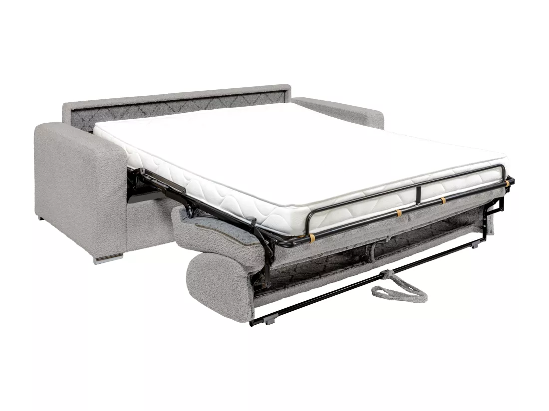Canapé 4 places convertible express en bouclette gris clair - Couchage 160 cm - Matelas 14 cm - CALITO