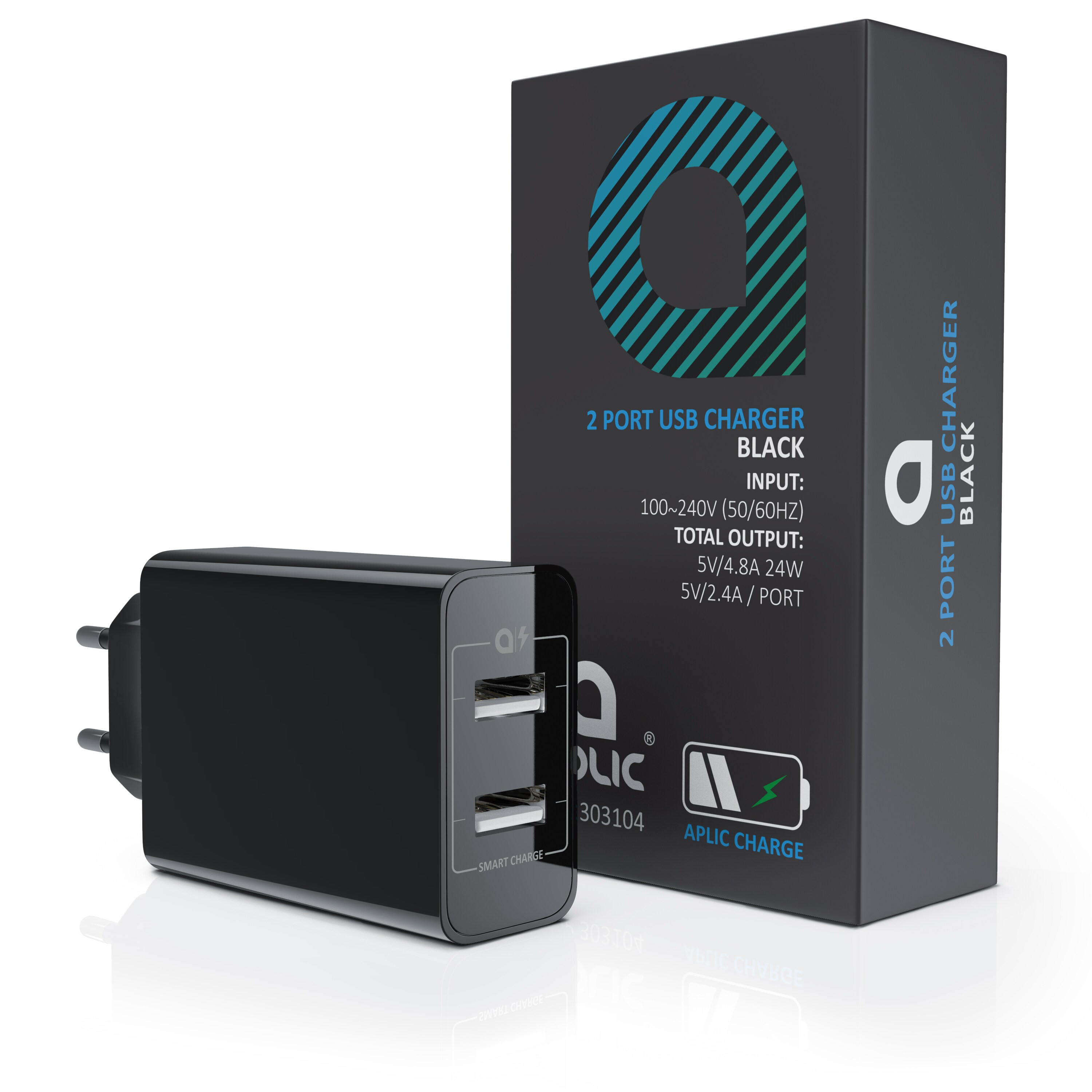 Aplic USB-Ladegerät 4800 mA, 2 Port Nezteil mit Smart Charge + Solid Charge, Leistungsstarke 24W