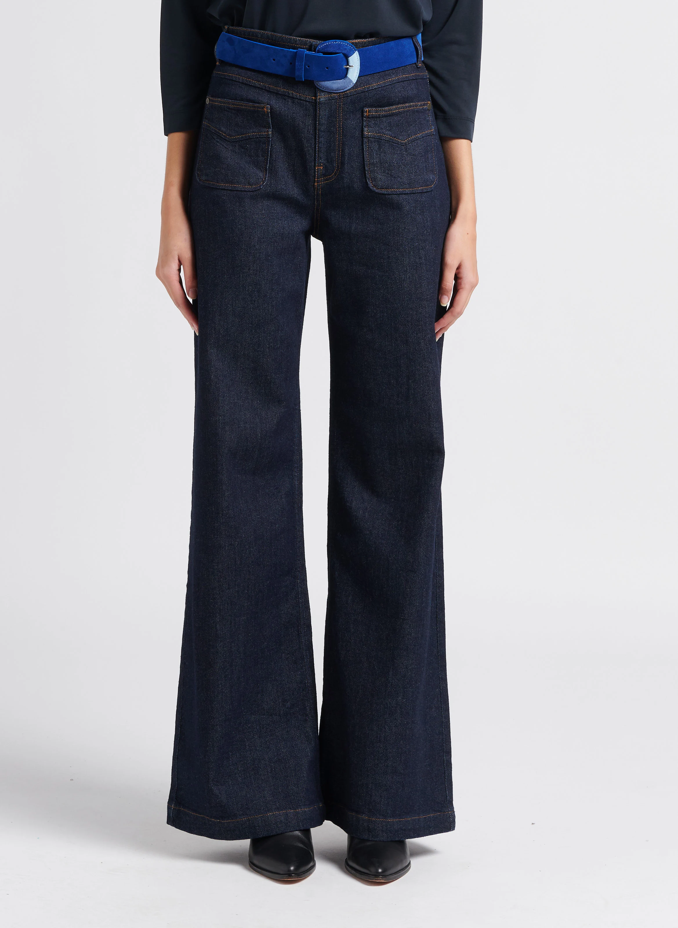 LE HAILEY - Jean large taille haute en coton stretch | Bleu