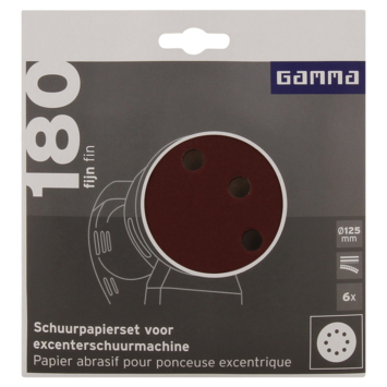 GAMMA schuurpapier excenterschuurmachine 125mm K180 klittenband 8 stofgaten 6 st.