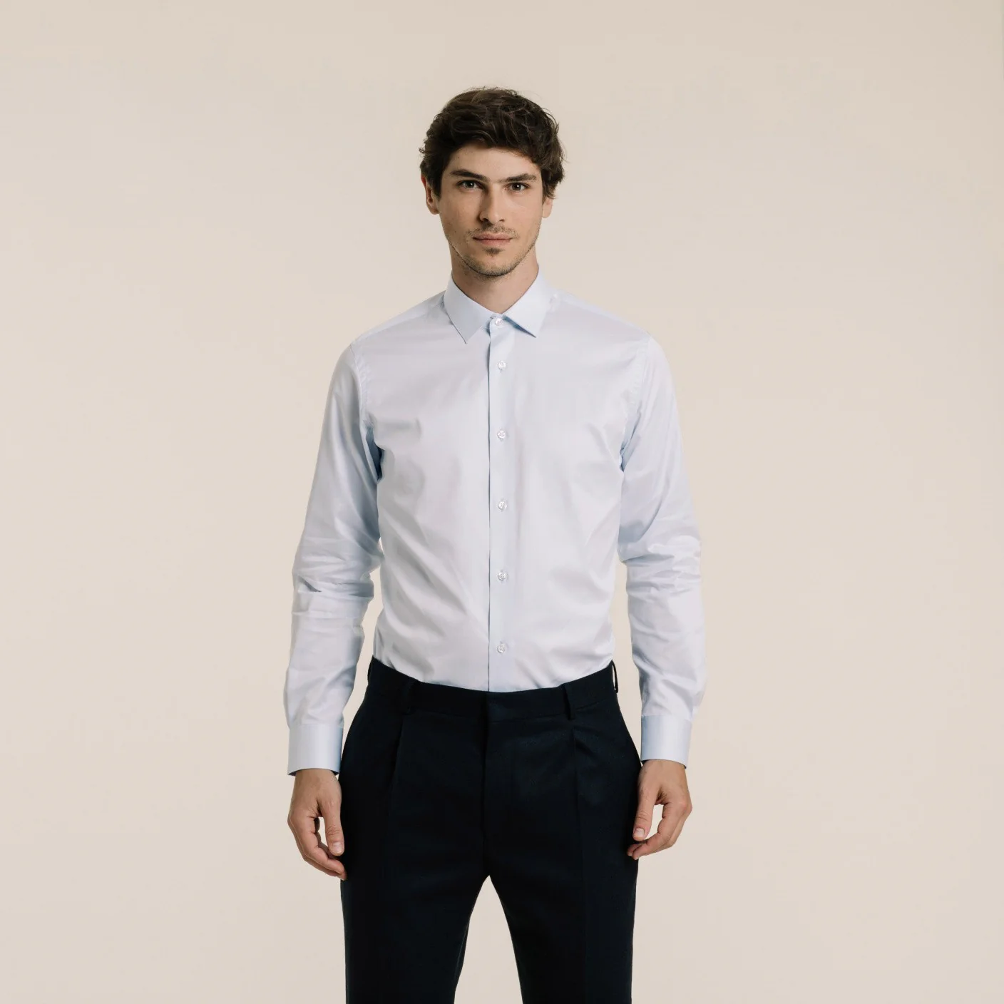 Fitted shirt in sky blue double twisted twill