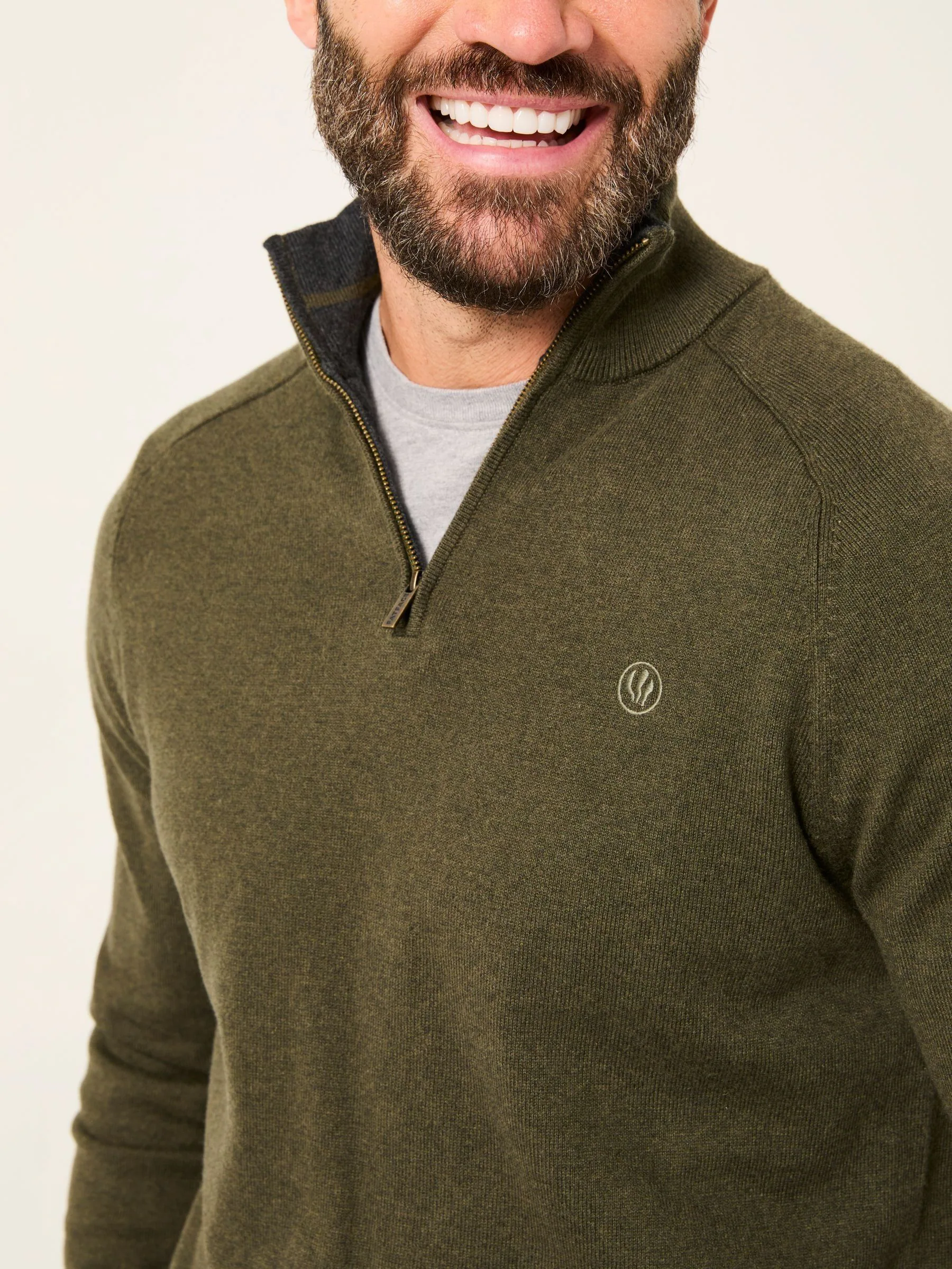 Donkergroen - FatFace Half Zip Neck Knitted Jumper