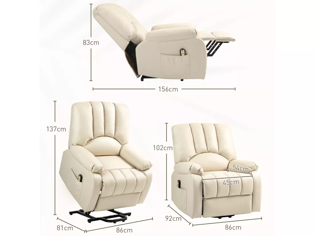 Fauteuil de relaxation électrique - fauteuil releveur inclinable - repose-pied ajustable - microfibre polyester beige clair