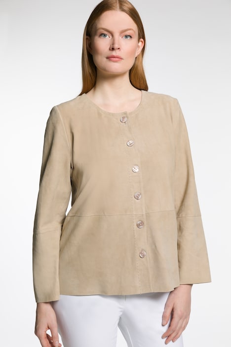 Lederhemd, Veloursleder, Ziernähte, Rundhals, Langarm