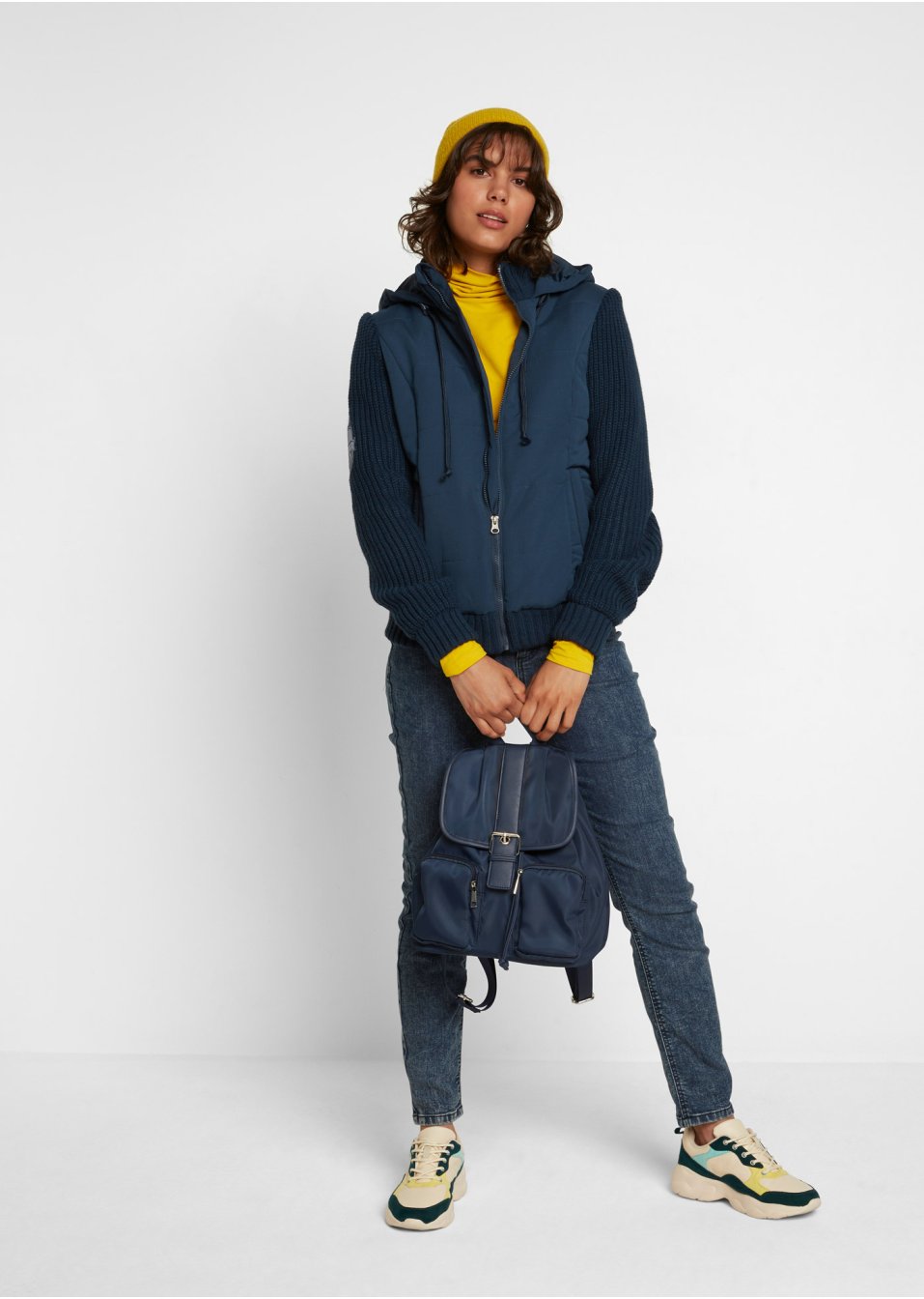 Veste mi-saison avec manches en maille et capuche
