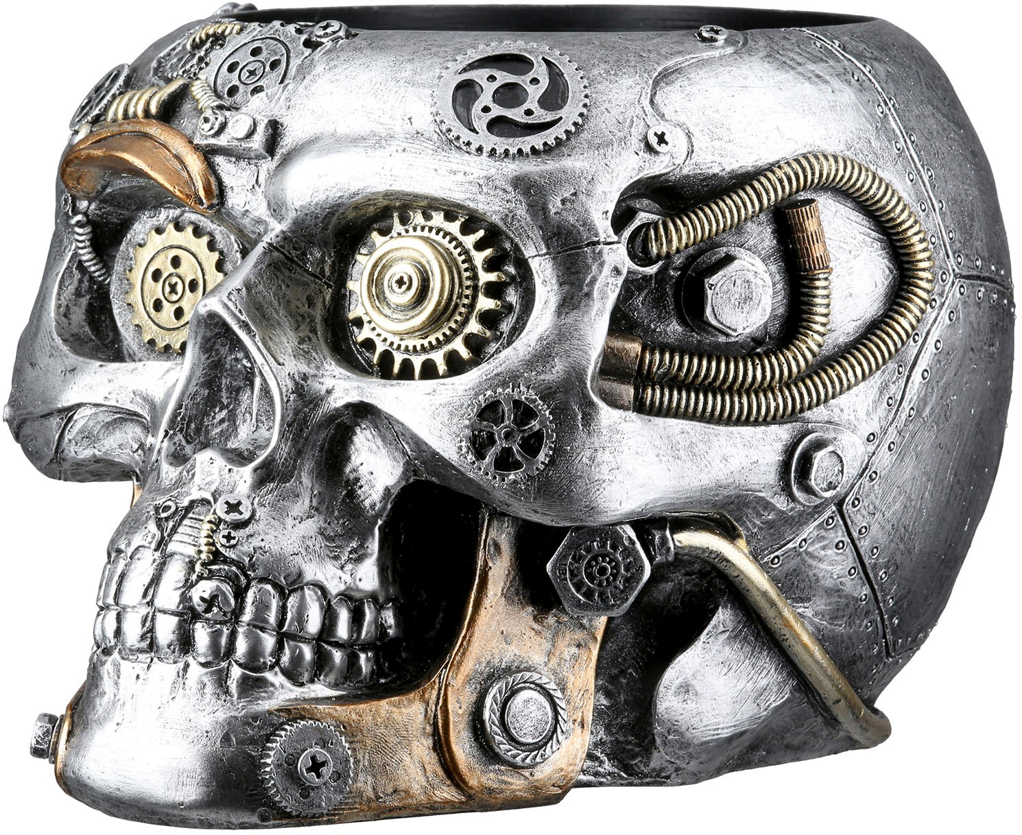 GILDE Übertopf »Übertopf Totenschädel Steampunk Skull planter silberfarben H. 14 cm«