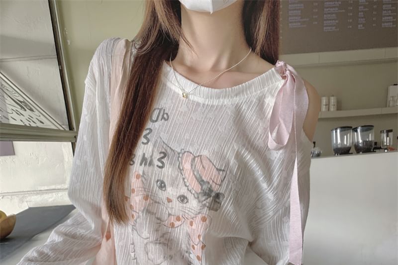 Tel tot 10 - T-shirt met lange mouwen en kattenprint en strik