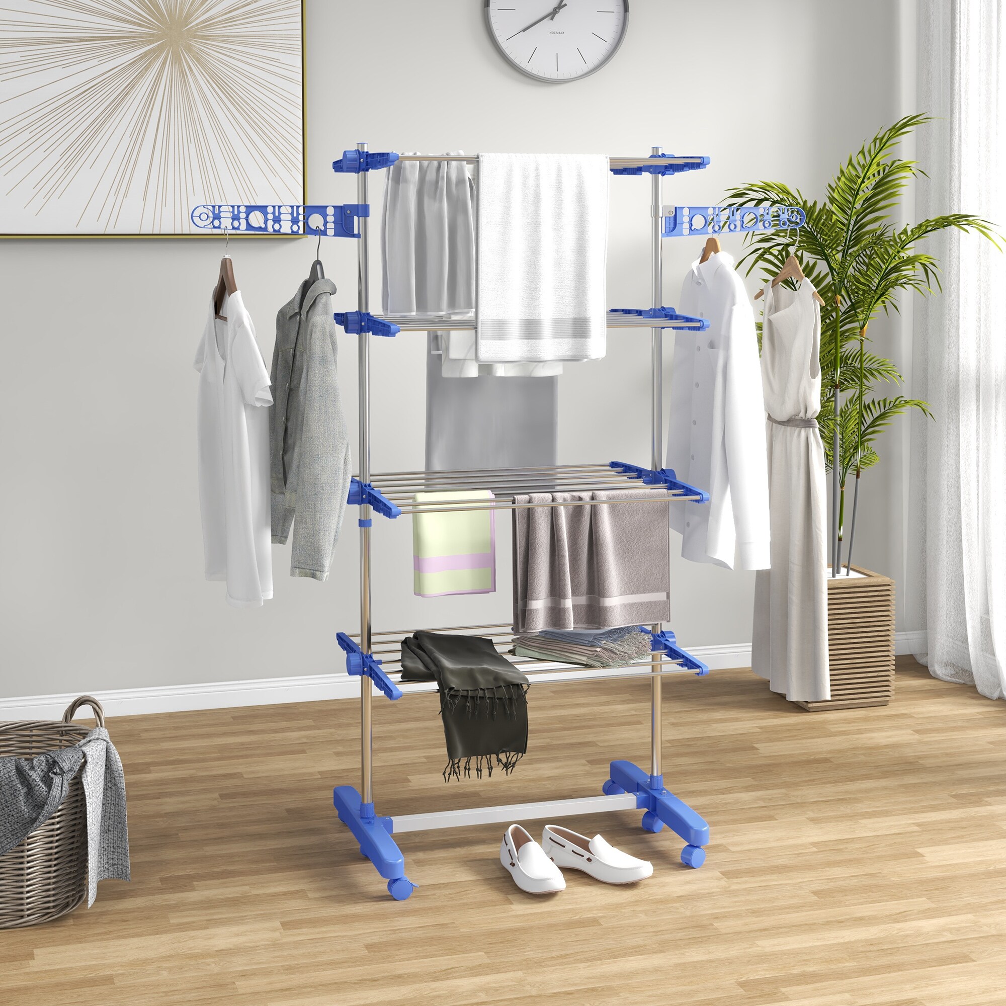 HOMCOM Wäscheständer mit Kleiderhaken grau 142L x 55B x 172H cm