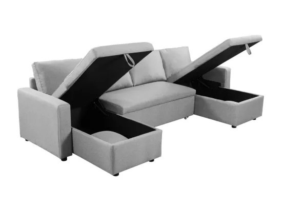 Canapé Panoramique Convertible avec 2 Coffres en Tissu