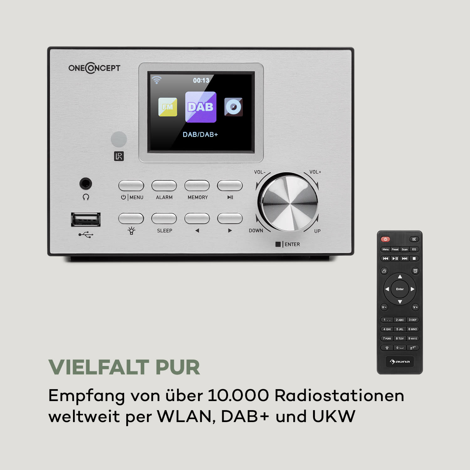 Streamo Stereoanlage mit Internetradio WLAN DAB+ UKW CD-Player BT silber Silber
