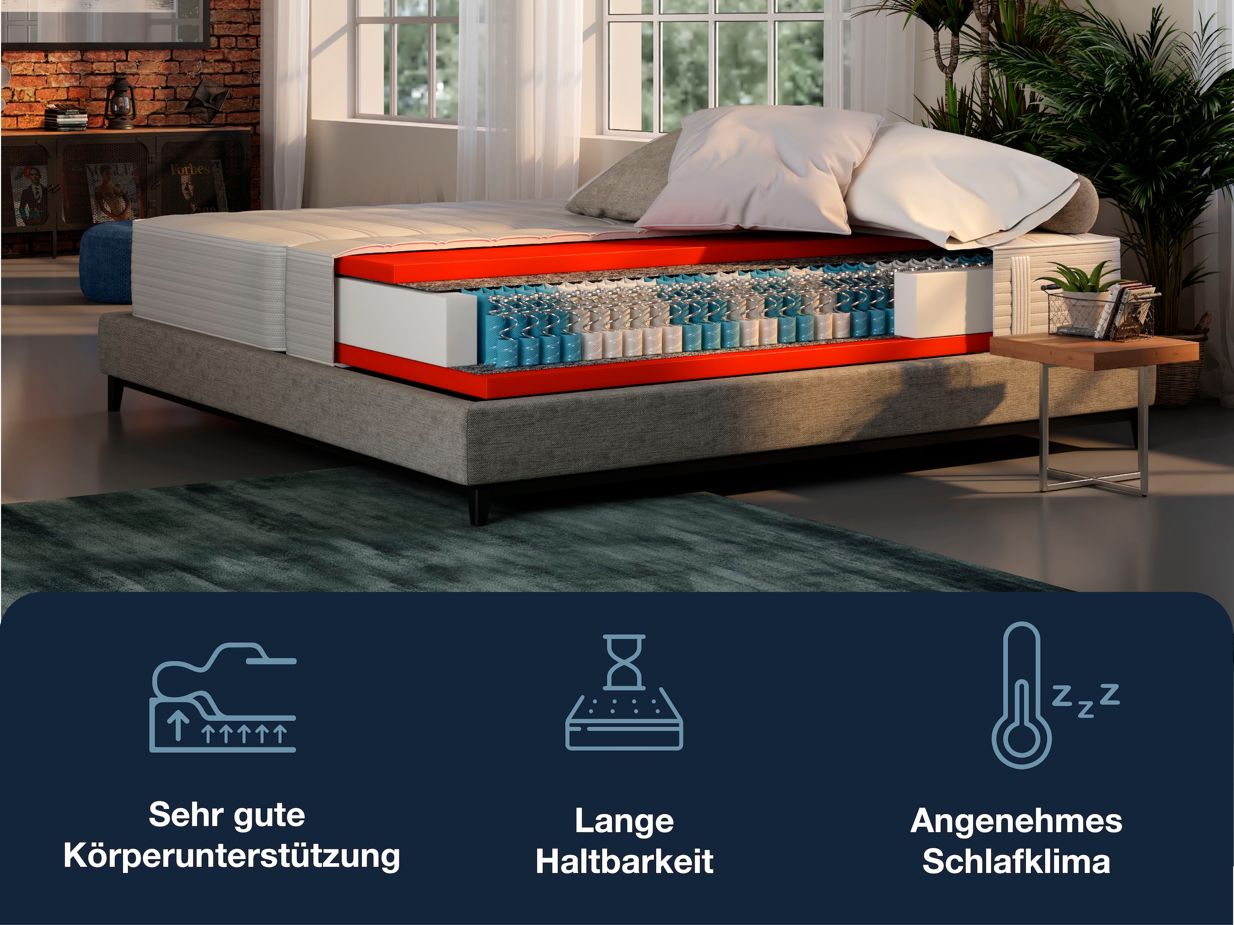 Hn8 Schlafsysteme Boxspringmatratze »Dynamic TFK, innovativer Lumatex-Hybridschaum« 25 cm hoch Raumgewicht: 40 kg/m³ 500 Federn 1 Stk. tlg. in 90x200 cm, 140x200 cm und vielen weiteren Grössen erhältlich