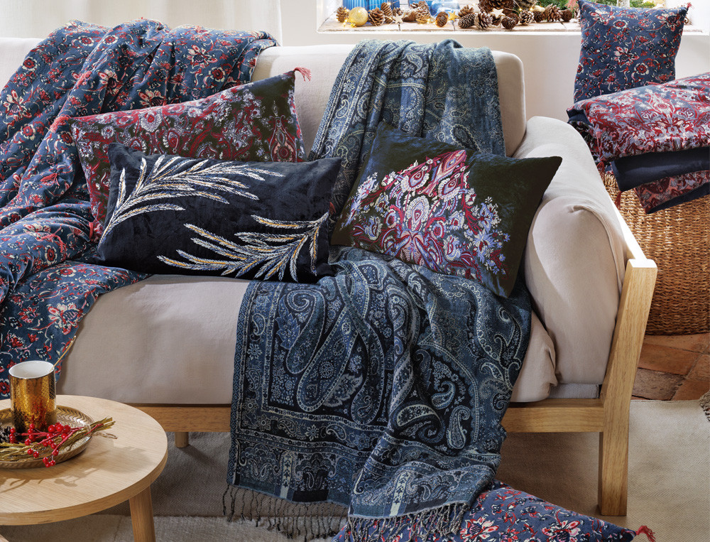 Coussin velours imprimé bleu indigo-Barroco