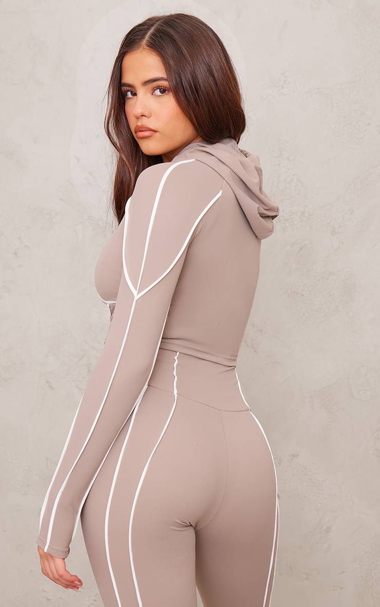 Deep Taupe Veste De Sport Courte Sculptante À Coutures Contrastées