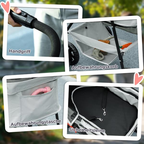 Hundevogn 3 i 1 hundevogn sammenleggbar hundeboks, sammenleggbar transportpose med drikkeholder, hundevogn, kattevogn med 360° hjul kattevogn for mini
