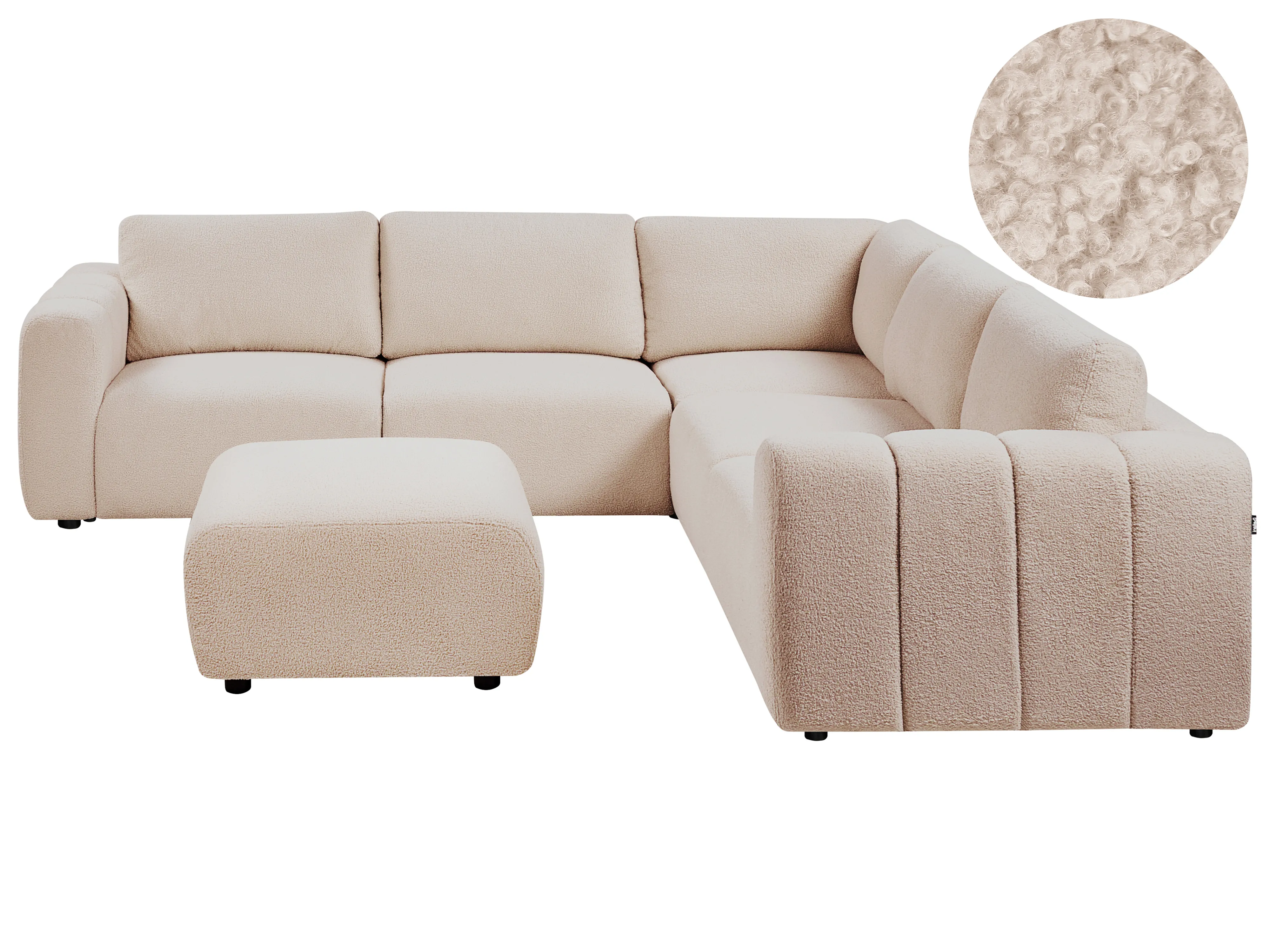 Modulaire hoekbank 5-zits KIVVIK Bouclé Beige met ottomaan linkszijdig